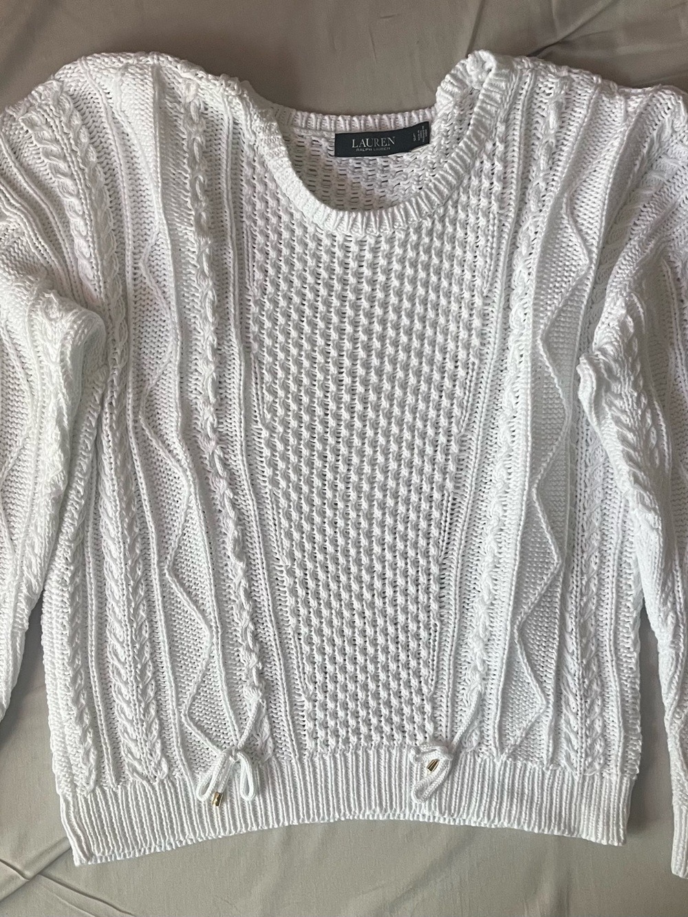 Lauren Ralph Lauren White Cable-Knit Crew Sweater